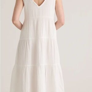 Women's Quince White V-Neck Tiered Maxi Dress - Lightweight Summer Style